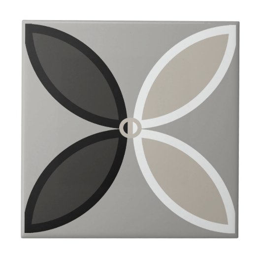 Zwart wit en grijs vier bloemblaadjes tegeltje (Voorkant)
