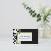 Zwart, wit en groen damast Visitekaartje (Staand voorkant)