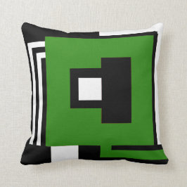 Zwart, wit en groen loofzwart in moderne geometris kussen