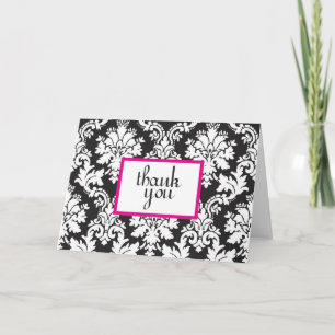 Zwart Wit en Heet Roze Damask Dankjewel Kaart 2