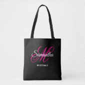 Zwart Wit en Heet Roze Fantasie Monogram Bruidsmei Tote Bag (Voorkant)