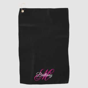 Zwart Wit en Heet Roze Fantasie Schrift Monogram Golfhanddoek