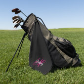 Zwart Wit en Heet Roze Fantasie Schrift Monogram Golfhanddoek (Groen)