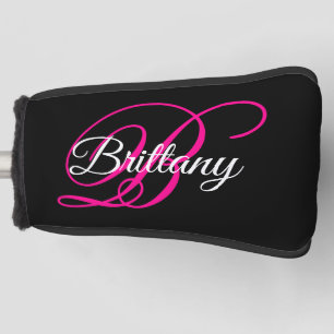 Zwart Wit en Heet Roze Fantasie Schrift Monogram Golfheadcover