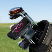 Zwart Wit en Heet Roze Fantasie Schrift Monogram Golfheadcover (Insitu)