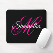 Zwart Wit en Heet Roze Fantasie Schrift Monogram Muismat (Met muis)