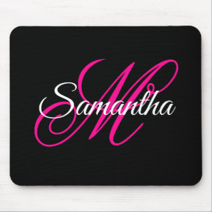 Zwart Wit en Heet Roze Fantasie Schrift Monogram Muismat