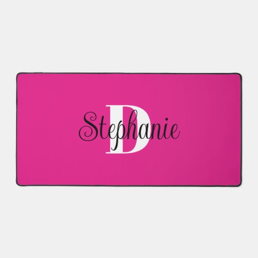 Zwart Wit en Heet Roze Leuk Meisje Monogram Bureaumat (Voorkant)