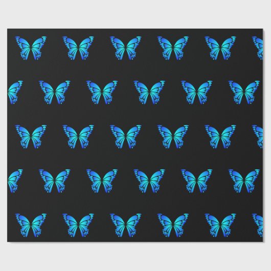  zwart-wit en helder blauw cadeautje voor vlinder cadeaupapier (Vlak)