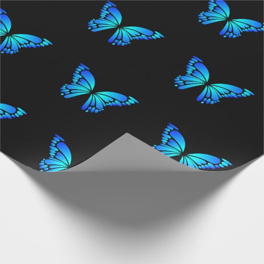  zwart-wit en helder blauw cadeautje voor vlinder cadeaupapier (Hoek)