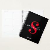 Zwart wit en helder rood modern monogram planner (Display)