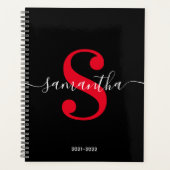 Zwart wit en helder rood modern monogram planner (Voorkant)