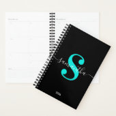 Zwart Wit en Helder Turkoois Modern Monogram Planner (Display)