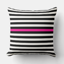 Zwart-wit en Hot Pink Narrow Stripes Kussen