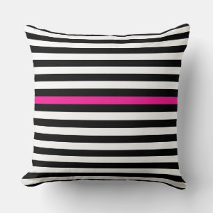Zwart-wit en Hot Pink Narrow Stripes Kussen