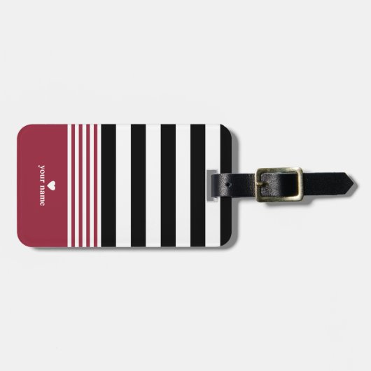 Zwart, wit en jester rood, gepersonaliseerd bagagelabel (Voorkant horizontaal)