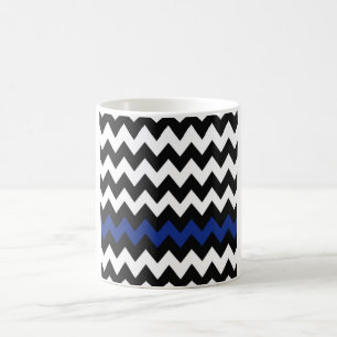 Zwart, wit en koningsblauwe chevron - Vette accent Koffiemok