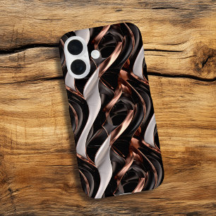 Zwart, wit en koper Abstracte 3D-illusie iPhone 16 Hoesje