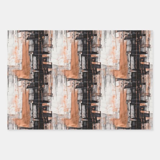 Zwart, wit en koper Abstracte 3D-illusie Inpakpapier Vel (Voorkant 2)