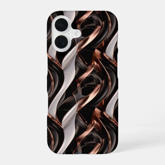 Zwart, Wit en Koper Abstracte 3D Illusie iPhone 16 Hoesje (Achterkant)