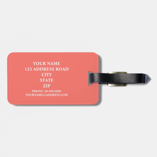 Zwart, wit en levend koraal, gepersonaliseerd bagagelabel (Achterkant horizontaal)
