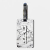 Zwart wit en lichtgrijs marmeren stenen patroon bagagelabel (Achterkant verticaal)