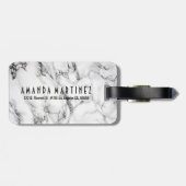 Zwart wit en lichtgrijs marmeren stenen patroon bagagelabel (Achterkant horizontaal)