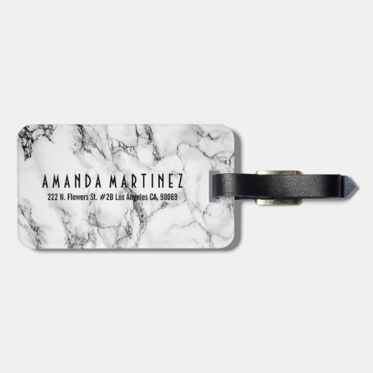 Zwart wit en lichtgrijs marmeren stenen patroon bagagelabel (Achterkant horizontaal)