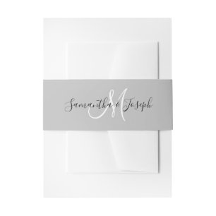 Zwart Wit en Lichtgrijs Modern Elegant Monogram Uitnodigingen Wikkel