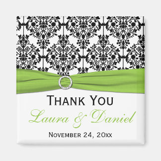 Zwart, Wit en Lime Damast Huwelijksgunst Magneet