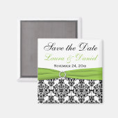 Zwart, wit en Limoen Damask Sla de datummagneet op Magneet (Voorkant / Achterkant)