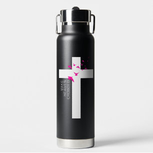 Zwart Wit en Magenta Minimalistisch Christelijk Waterfles