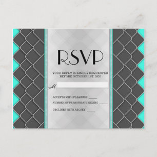 Zwart, wit en neon Blauwgroen modern elegant patro Uitnodiging Briefkaart