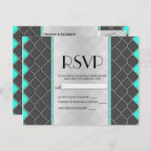 Zwart, wit en neon Blauwgroen modern elegant patro Uitnodiging Briefkaart (Voorkant / Achterkant)