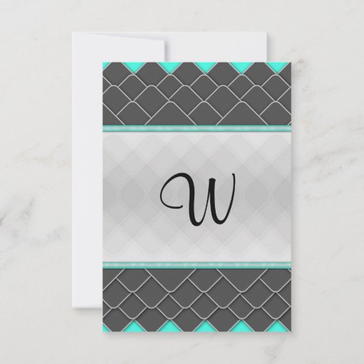 Zwart, wit en neon turquoise modern elegante patro kaart (Achterkant)