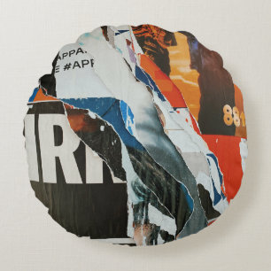 Zwart wit en oranje abstract schilderij rond kussen