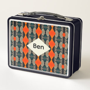Zwart Wit en Oranje Etnisch Geometrisch Patroon