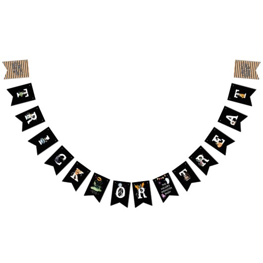 Zwart wit en Oranje geïllustreerd Halloween Buntin Vlaggetjes (Alle)