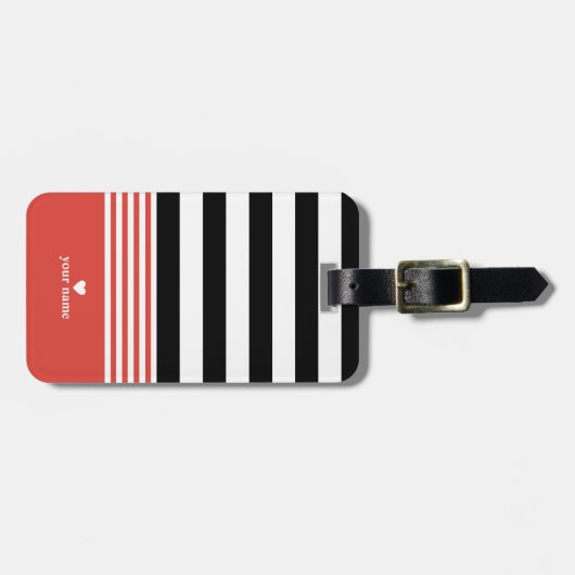 Zwart, wit en Oranje gestreept, gepersonaliseerd Bagagelabel (Voorkant horizontaal)