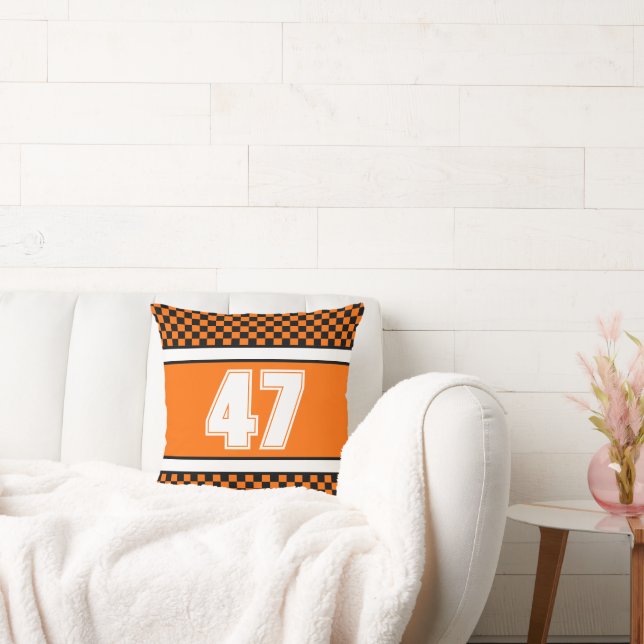 Zwart wit en Oranje vierkant spel Kussen (Bank)