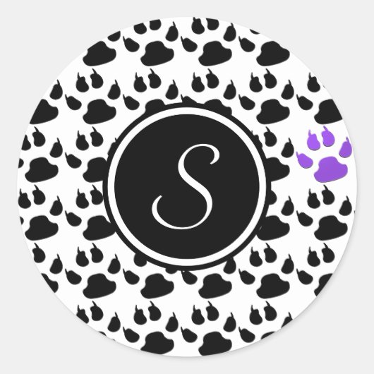 Zwart, wit en Paars afdrukken Ronde Sticker (Voorkant)