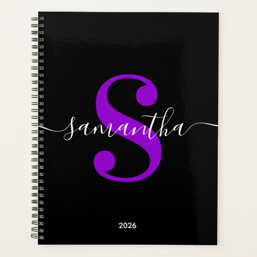 Zwart Wit en Paarse Moderne Stijl Monogram Planner (Voorkant)