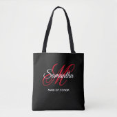 Zwart Wit en Rode Fancy Monogram Getuige van de Br Tote Bag (Voorkant)