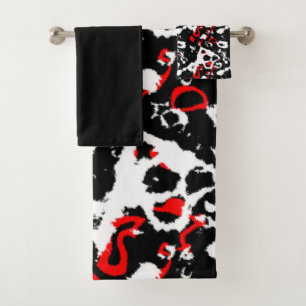 Zwart wit en rood Abstract Bad Handdoek