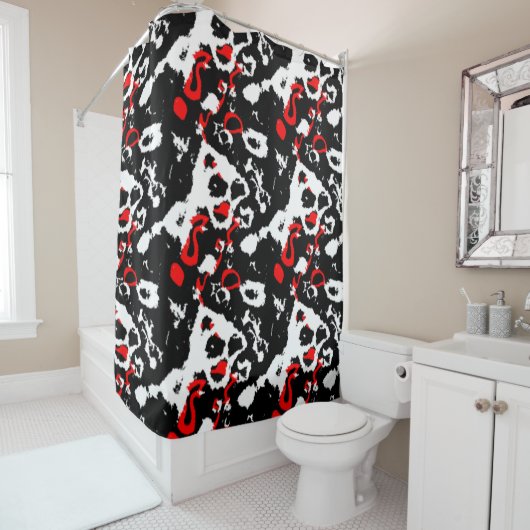 Zwart wit en rood Abstract Douchegordijn (In situ)