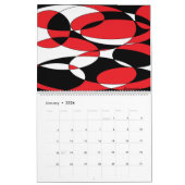 Zwart, wit en rood abstracte kunst 12 pagina kalen kalender (Jan 2026)