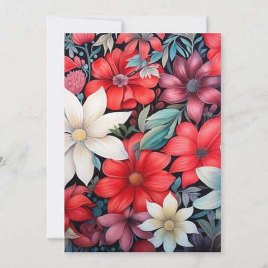 Zwart, wit en rood bloemenbruiloft kaart (Achterkant)