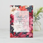 Zwart, wit en rood bloemenbruiloft kaart (Staand voorkant)