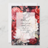 Zwart, wit en rood bloemenherfstbruiloft kaart (Voorkant)