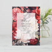 Zwart, wit en rood bloemenherfstbruiloft kaart (Staand voorkant)